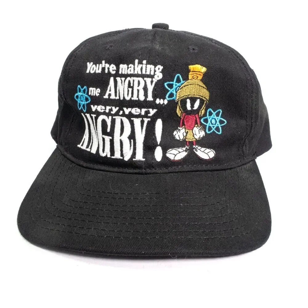 Vintage Looney Tunes Hat Cap Snap Back Black Marvin Martin Making Me Angry VTG
